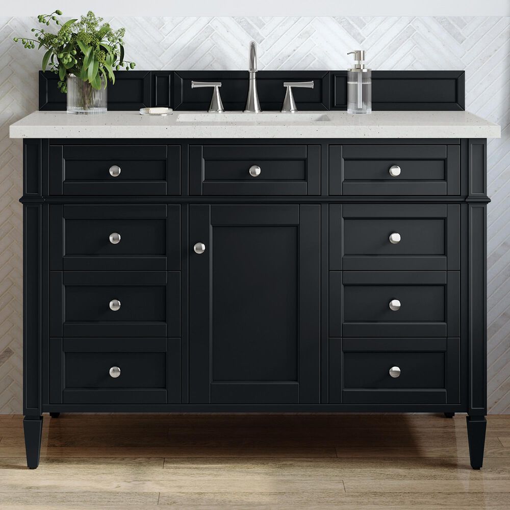 James Martin Vanities Brittany 48&quot; Single Bathroom Vanity in Black Onyx with 3 cm Lime Delight Quartz Top and Rectangular Sink, , large