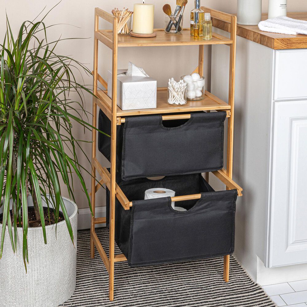 Household Essentials Storage Shelf with Cotton Fabric Drawers in Natural, , large