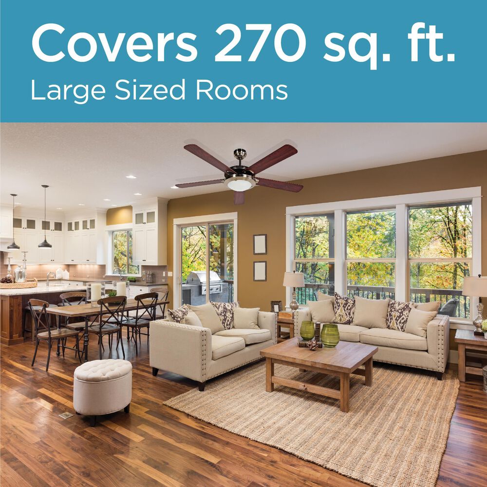 Black+Decker 52&quot; 5-Blade Retractable Blades Ceiling Fan with Light and Remote Control in Brushed Nickle and Mahogany, , large
