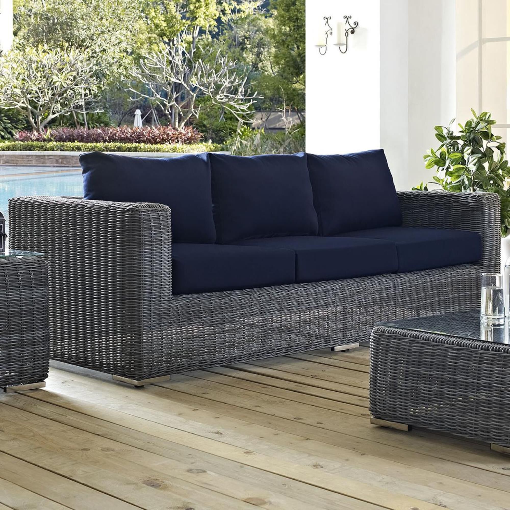 Modway Summon Outdoor Patio Sunbrella Sofa in Canvas Navy