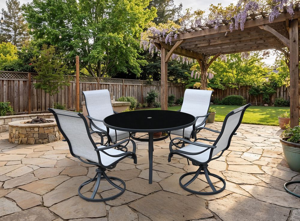 Global Note Collections Hillcrest 5-Piece Patio Dining Set in Boone Grey and Black , , large