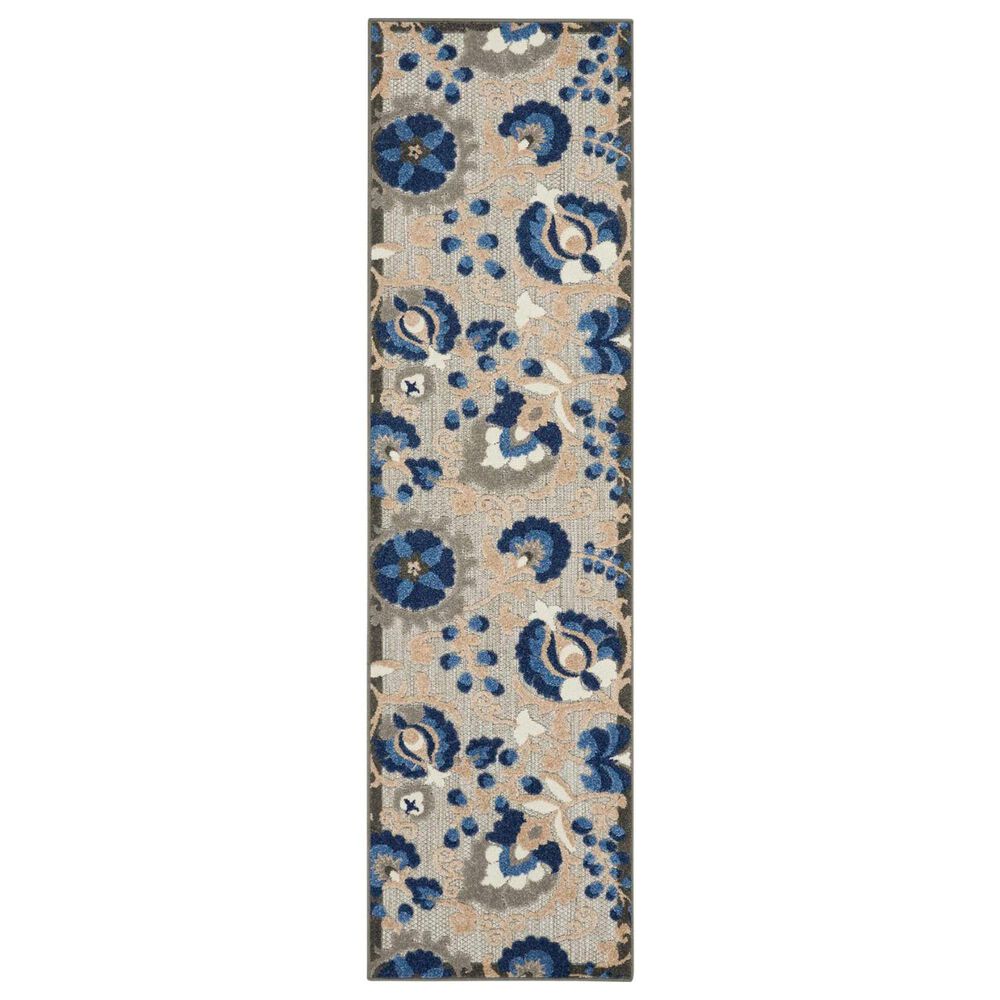 Nourison Aloha 2" x 6" Natural and Blue Indoor/Outdoor Runner, , large