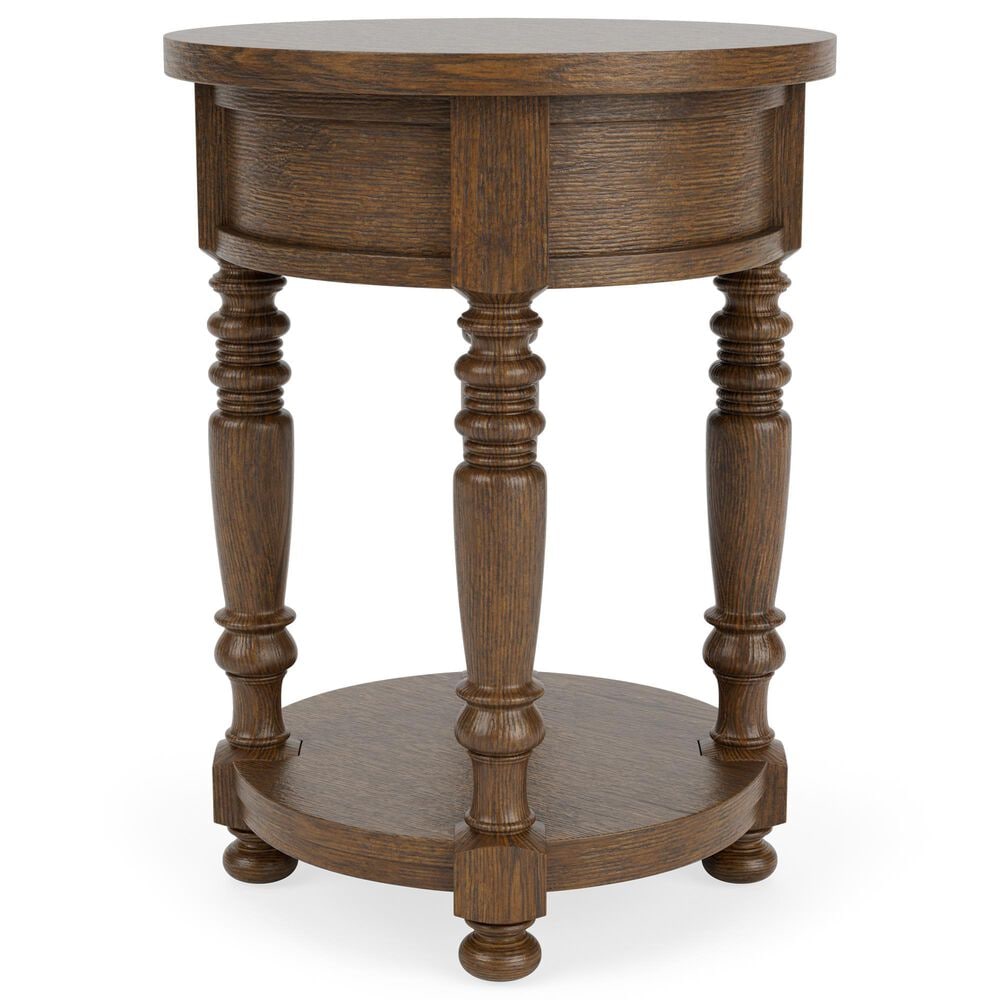 Riverside Furniture Eastlake Round Chairside Table in Whiskey Oak, , large