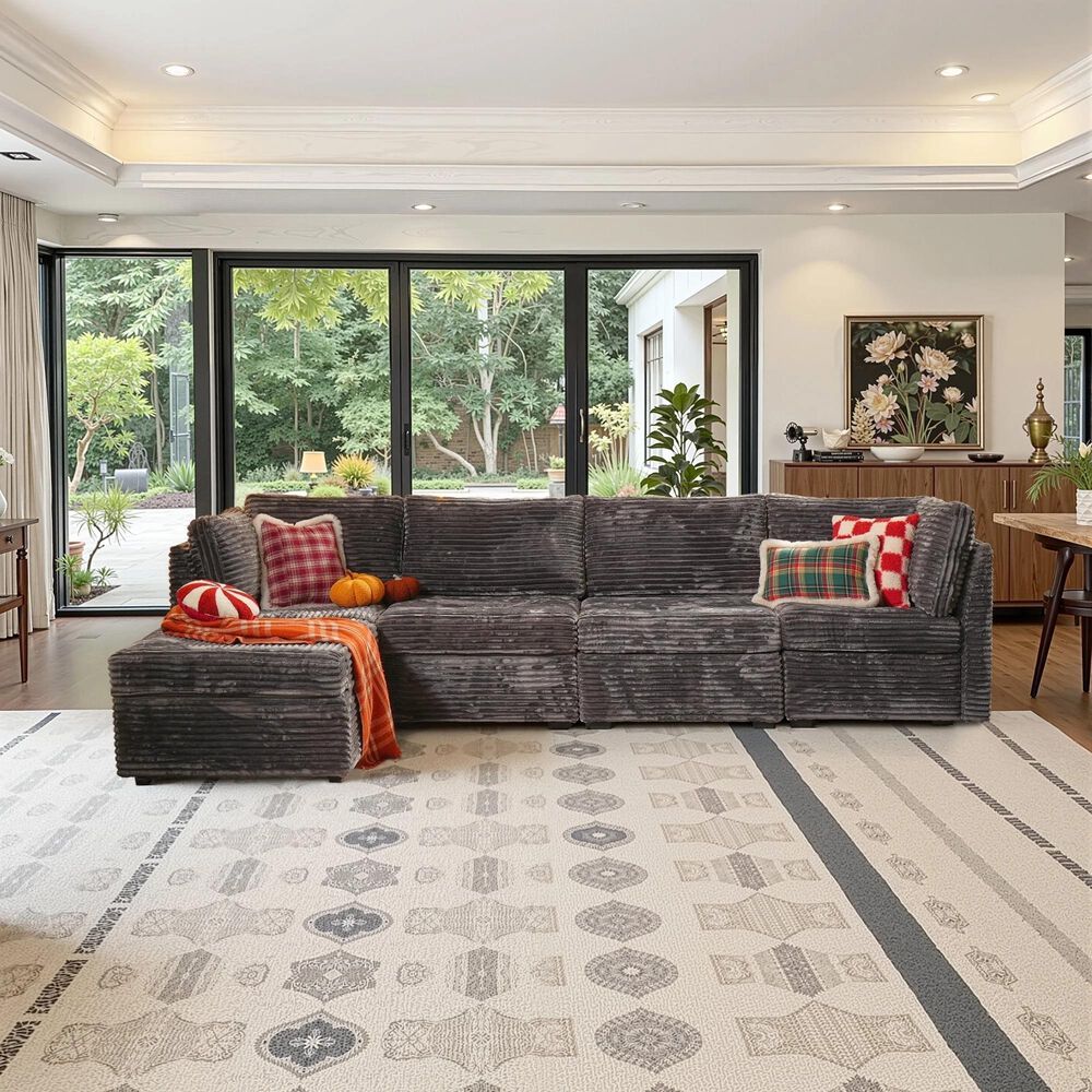 Noviland HOMLUX 5-Piece Mod Sectional with Ottoman in Gray, , large