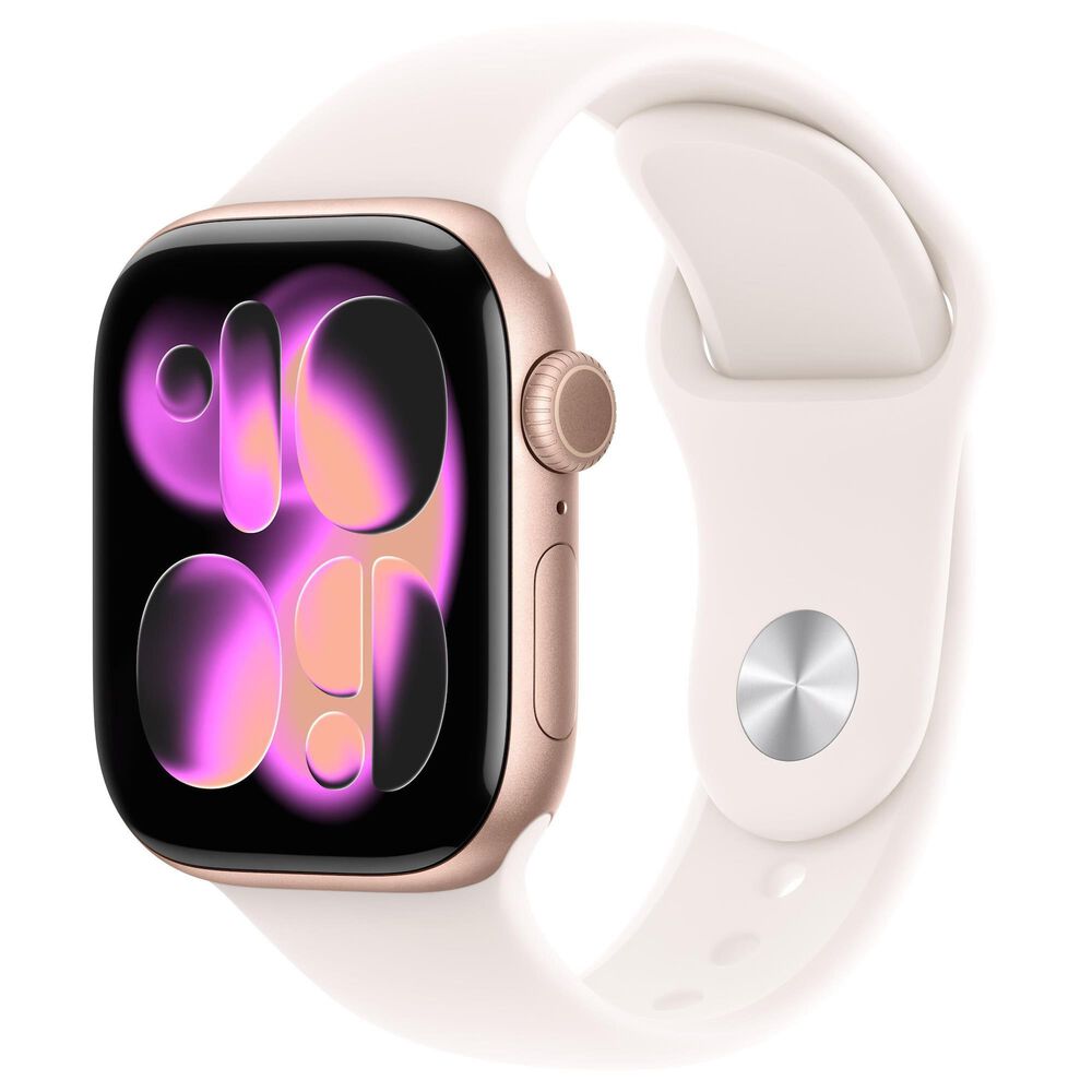 Apple Watch Series 11 (GPS+Cellular) 42mm Aluminum Case with Light Blush - M/L Sport Band in Rose Gold and 2-Year AppleCare+, , large