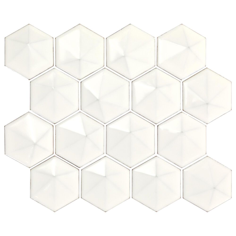 Dal-Tile Artefino Jewel Oyster 3" Pyramid Hexagon Apex on 11" x 12" Porcelain Mosaic Sheet, , large