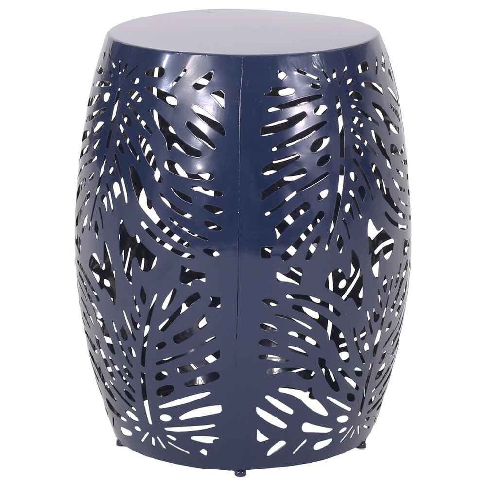 Hearth and Haven Outdoor Side Table with Tropical Palm Leaf Pattern in Navy Blue, , large