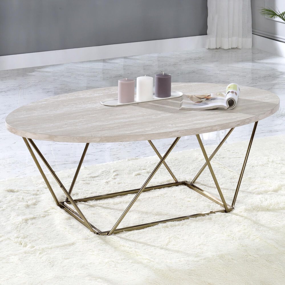 Steve Silver Furniture Rowyn Cocktail Table in White and Copper, , large