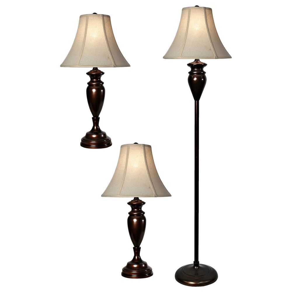 Flair Industries Floor and Table Lamp Set in Smooth Bronze (Set of 3), , large