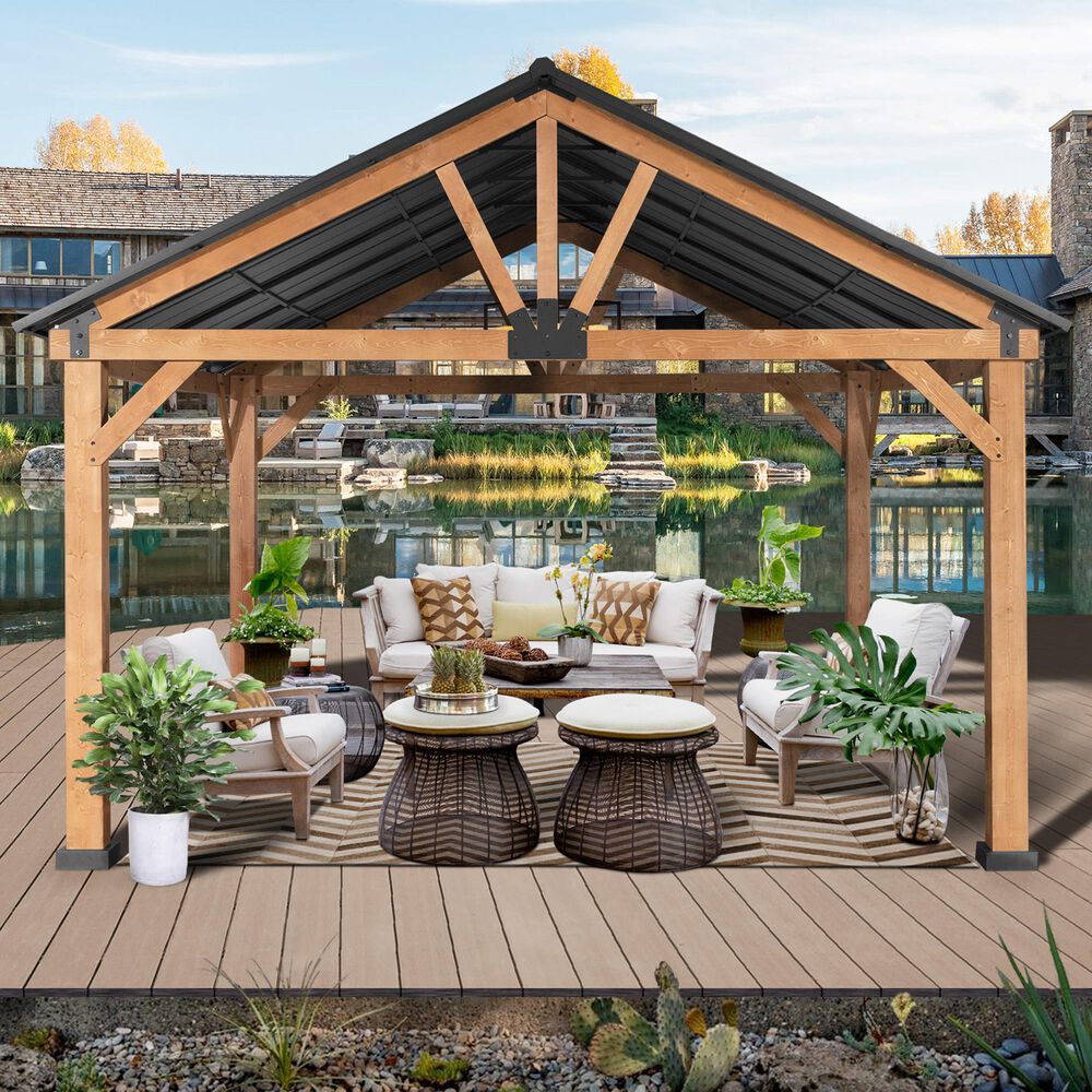 Sunwell Garden 13' x 15' Outdoor Cedar Frame Patio Gazebo in Wood, , large
