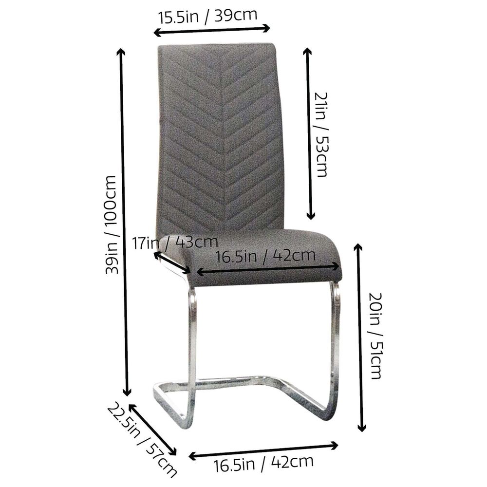 Sunset Furniture Murano Dining Side Chair in Chrome Finish and Charcoal Faux Leather, , large