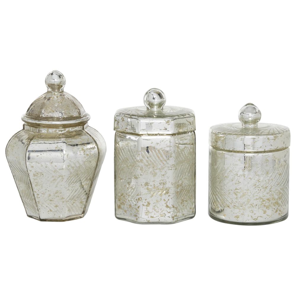 Maple and Jade Glass Decorative Jar in Silver and Light Gold (Set of 3), , large