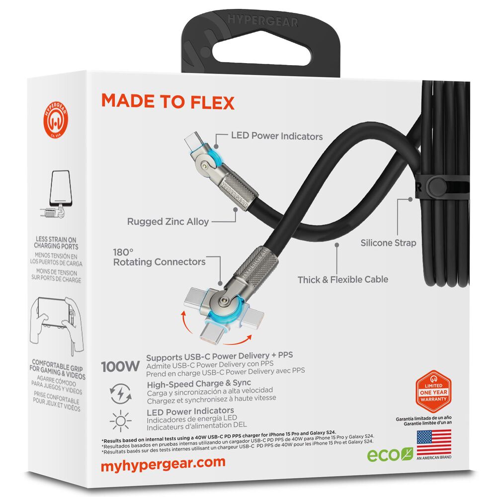 Hypercel Chunky 180 Degrees 12' USB-C to USB-C Cable in Black, , large