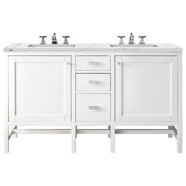 James Martin Vanities Addison 60" Double Bathroom Vanity in Glossy White with 3 cm Ethereal Noctis Quartz Top and Rectangular Sinks, , large