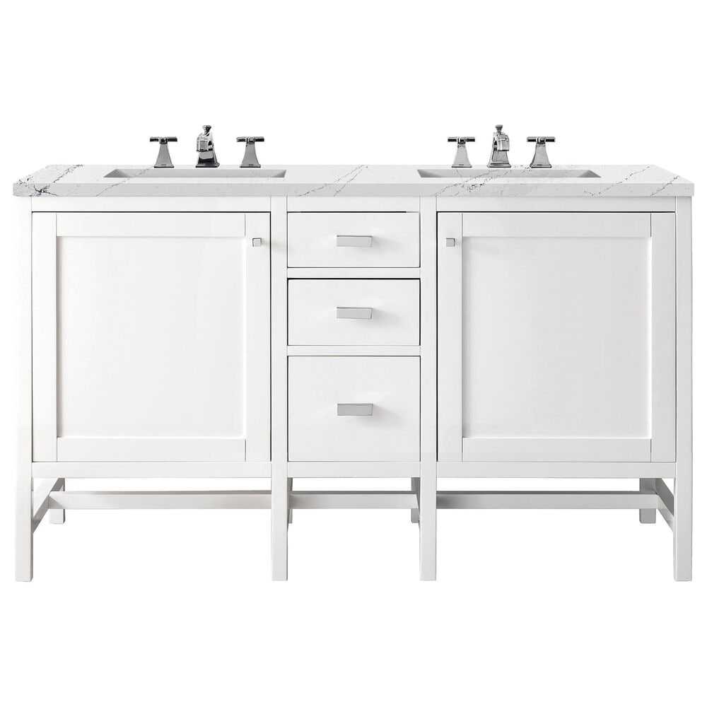 James Martin Vanities Addison 60" Double Bathroom Vanity in Glossy White with 3 cm Ethereal Noctis Quartz Top and Rectangular Sinks, , large