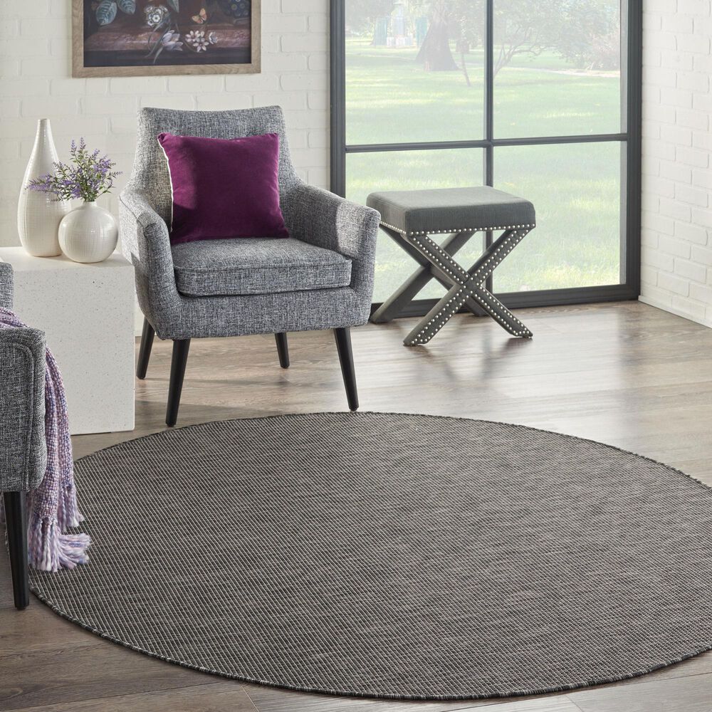 Nourison Positano 6&#39; Round Charcoal Indoor/Outdoor Area Rug, , large