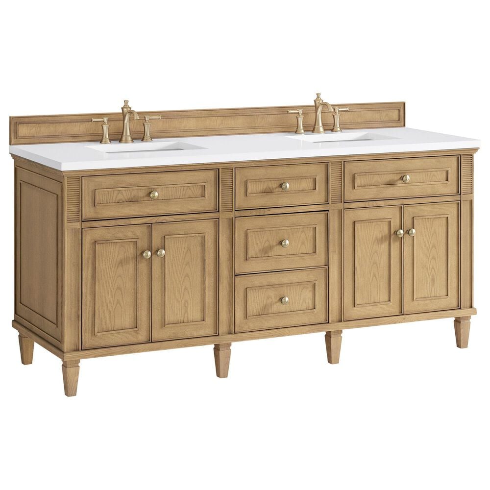 James Martin Vanities Lorelai 72" Double Vanity in Light Natural Oak with 3 cm White Zeus Quartz Top, , large