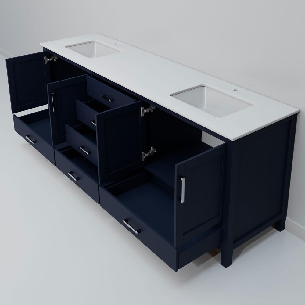 Lexora Home Jacques 80&quot; Double Bathroom Vanity in Navy Blue with 2 cm White Quartz Top and Rectangular Sinks, , large