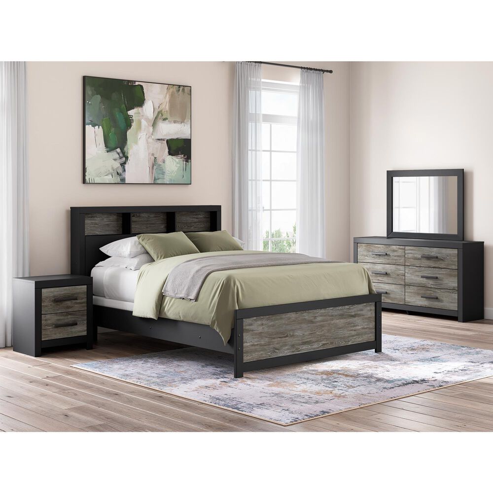Ashley Broachmyn 4 Piece Queen LED Bookcase Bed Set in Black and Gray, , large