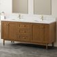 James Martin Laurent 72" Double Bathroom Vanity in Honey Oak with Single Hole 3 cm White Zeus Silestone Top and Rectangular Sinks, , large