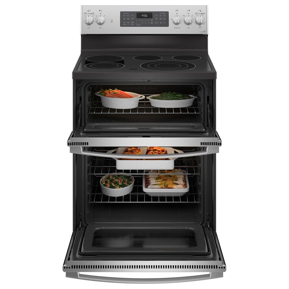 GE Profile 2-Piece Kitchen Package with 6.6 Cu. Ft. Free-Standing Electric Range and 1.7 Cu. Ft. Over-The-Range Microwave in Stainless Steel, , large
