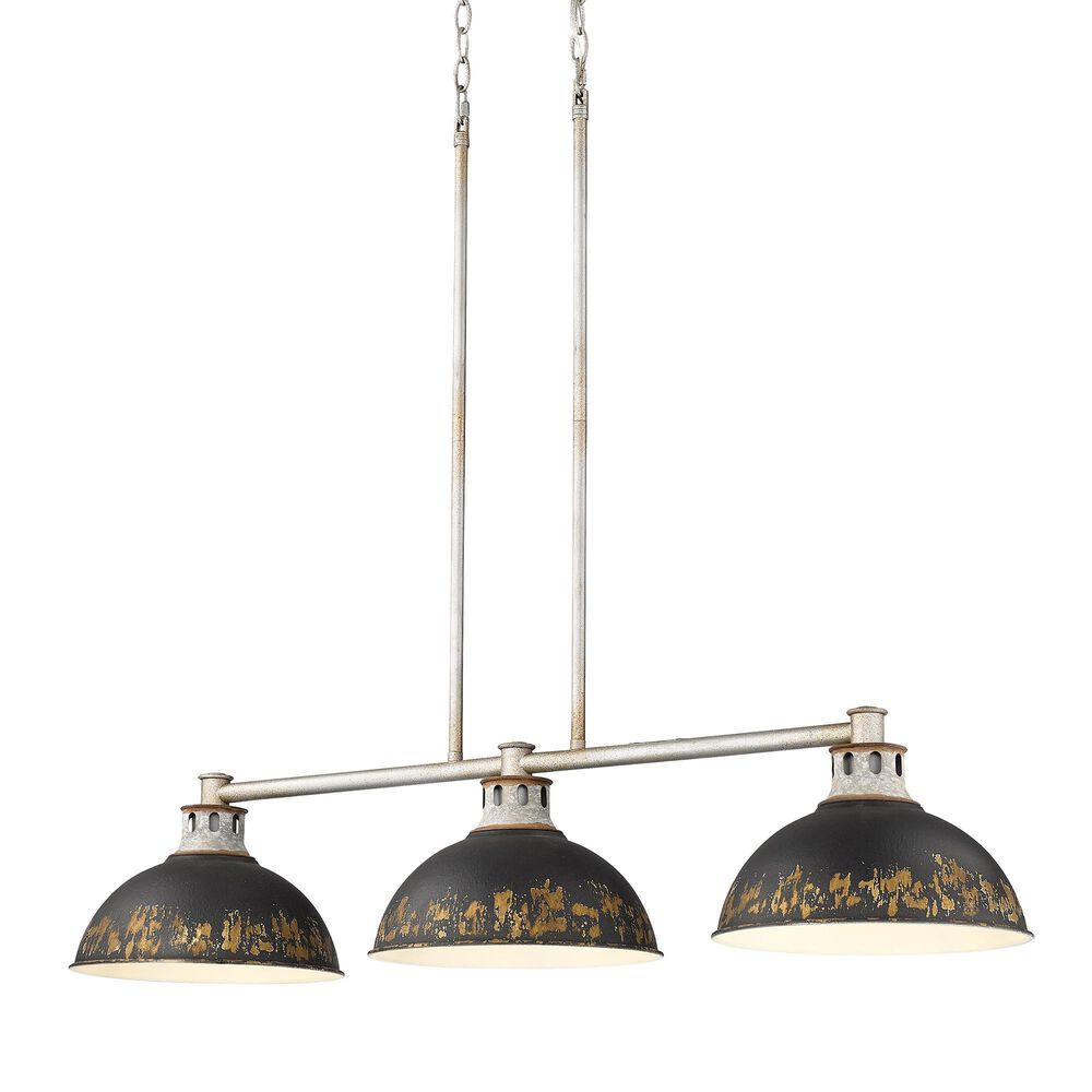 Golden Lighting Kinsley 3-Light Linear Pendant with Antique Black Iron Shade in Aged Galvanized Steel, , large