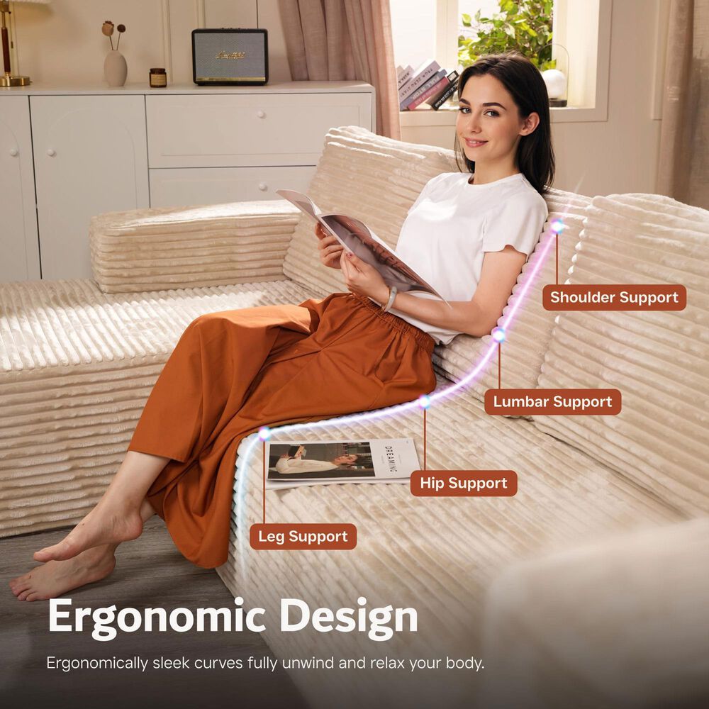 HOMLUX Modular Floor Sofa with Plush Corduroy, U-Shaped Sectional Couch with Chaise in Beige, , large