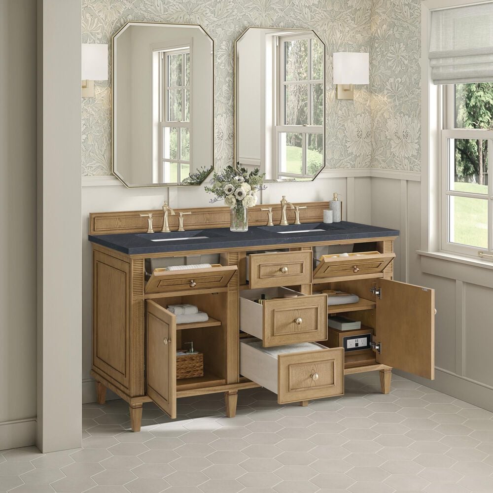 James Martin Vanities Lorelai 60&quot; Double Vanity in Light Natural Oak with 3 cm Charcoal Soapstone Quartz Top, , large