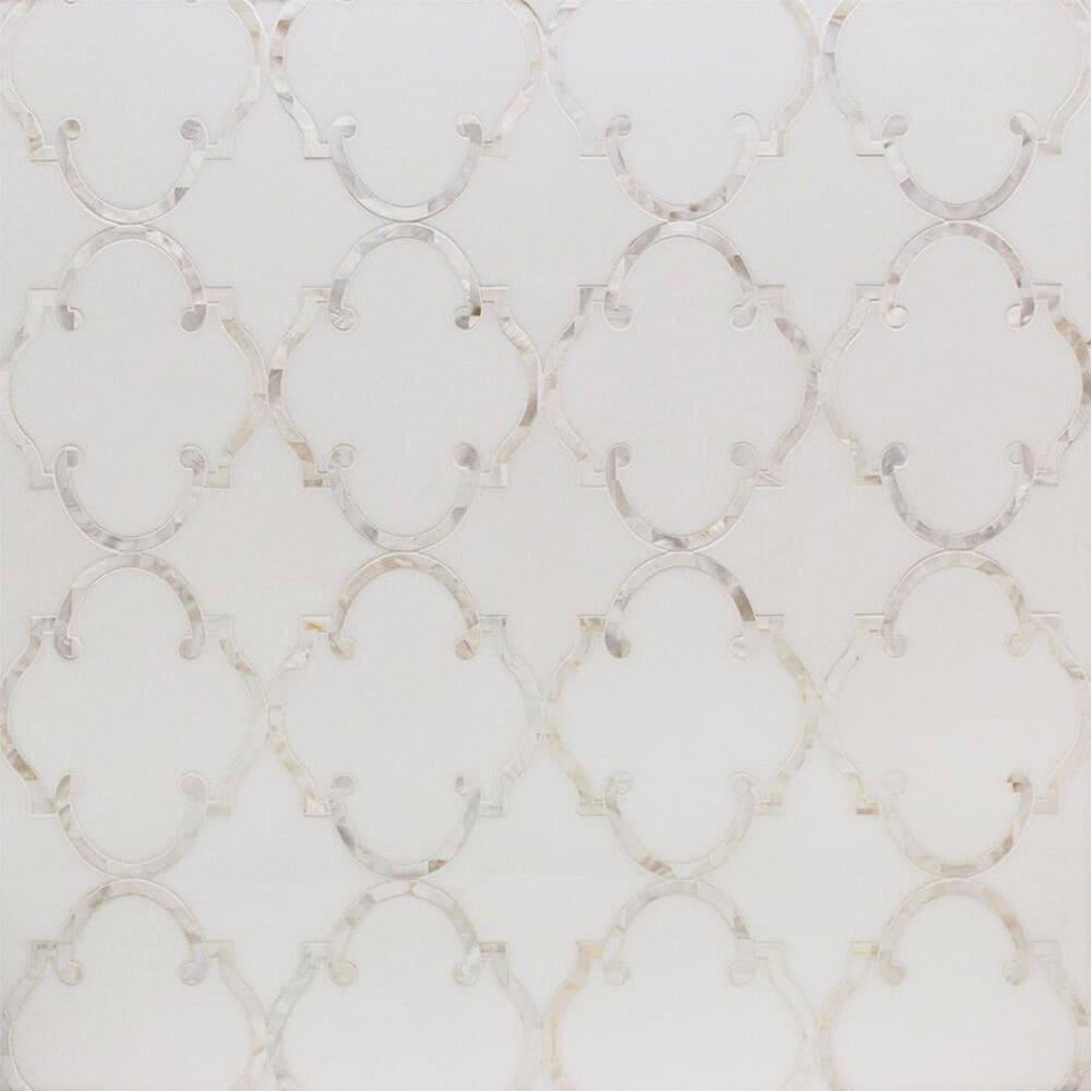 Soho Studio MJ Rabat White Thassos and Pearl Line 12'' x 14" Marble Mosaic Sheet, , large