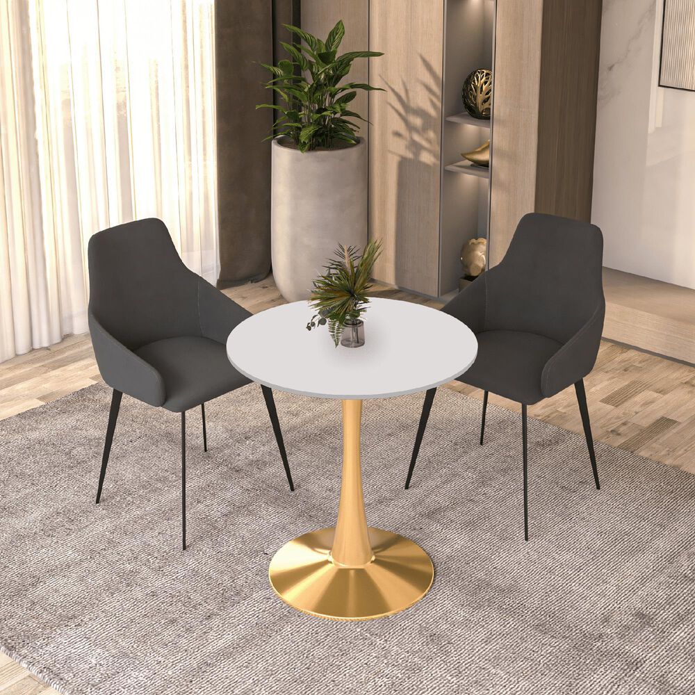 Leisuremod Bristol 24&quot; Round Dining Table with MDF Top in Gold and White - Table Only, , large