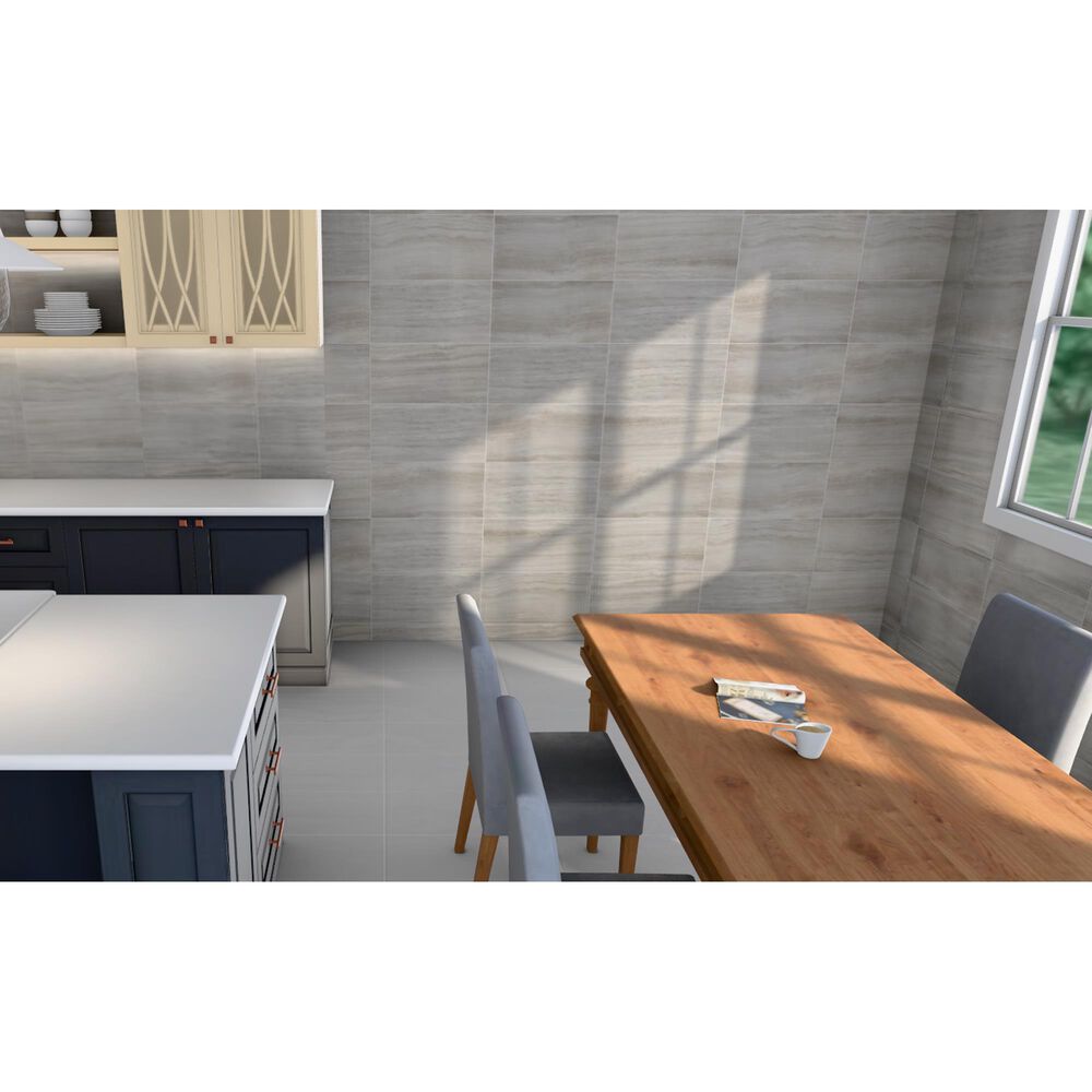 Soho Studio Zenit Grigio Chiaro Gray 12" x 24" Travertine Look Polished Porcelain Tile, , large