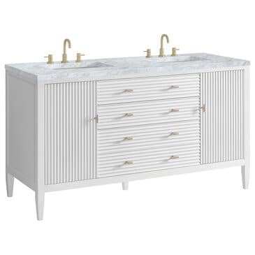 James Martin Vanities Myrrin 60" Double Vanity in Bright White with 3 cm Carrara White Marble Top, , large