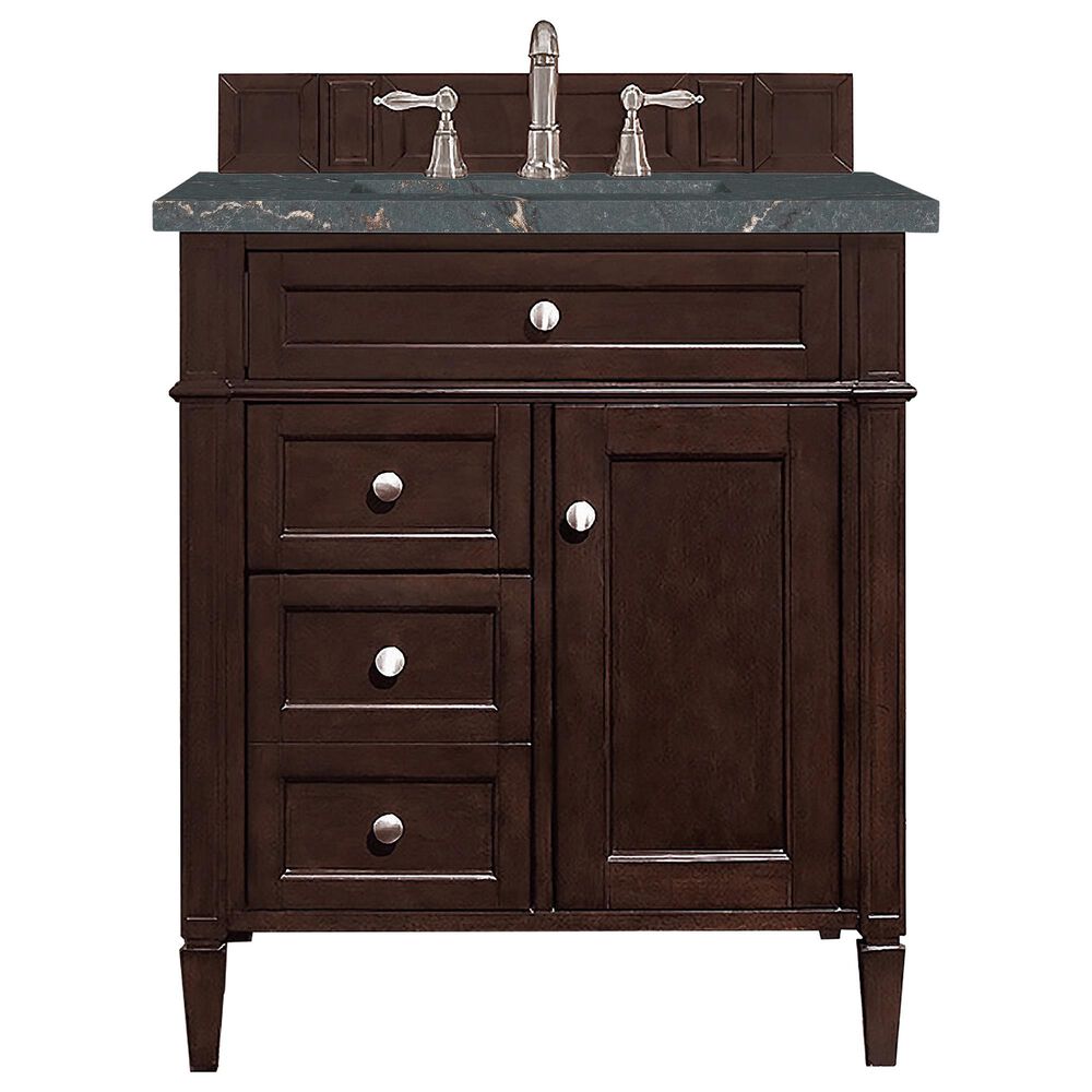 James Martin Vanities Brittany 30" Single Bathroom Vanity in Burnished Mahogany with 3 cm Parisien Bleu Quartz Top and Rectangular Sink, , large