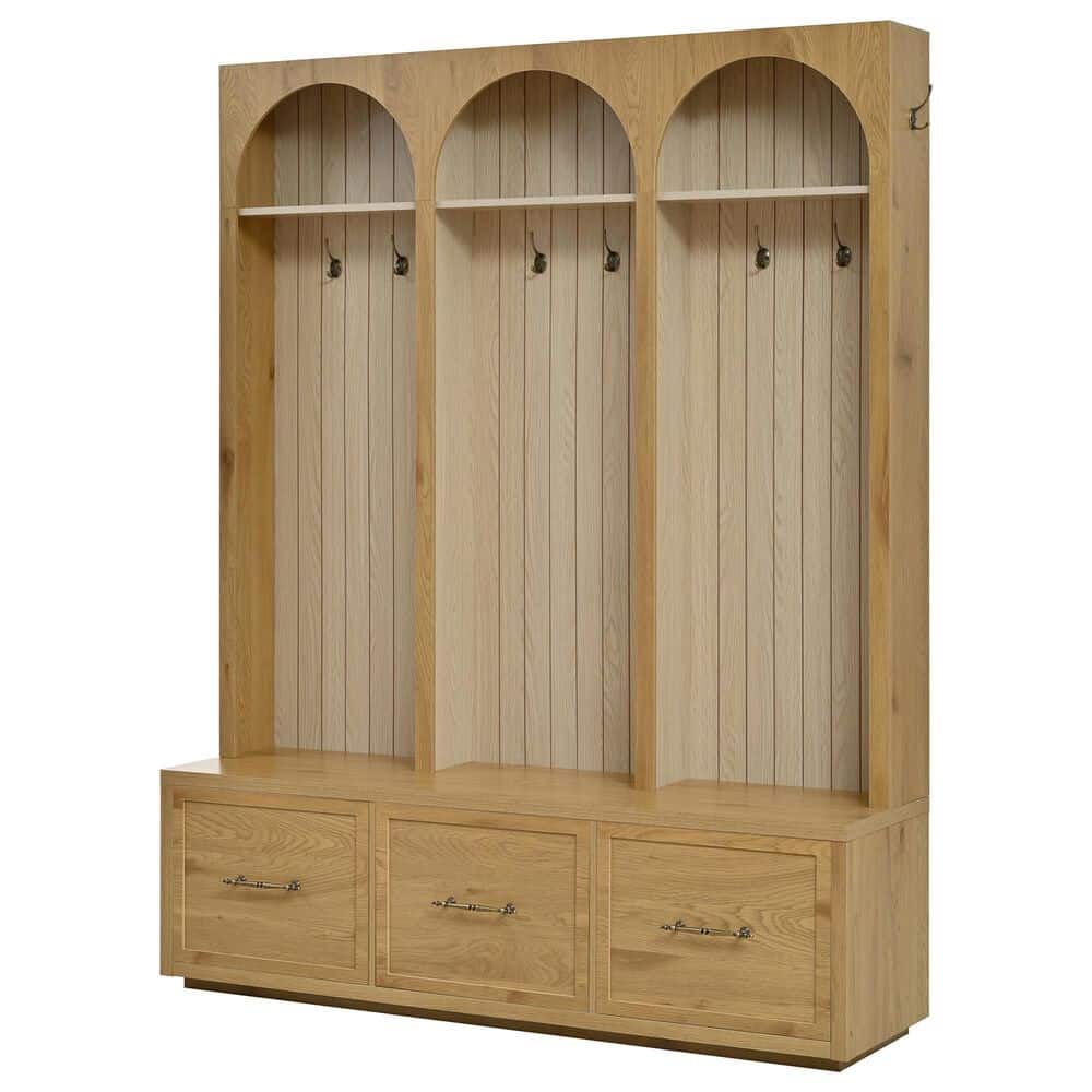GigaCloud Wooden Hall Tree with Arched Design and Drawers in Natural and Oak, , large