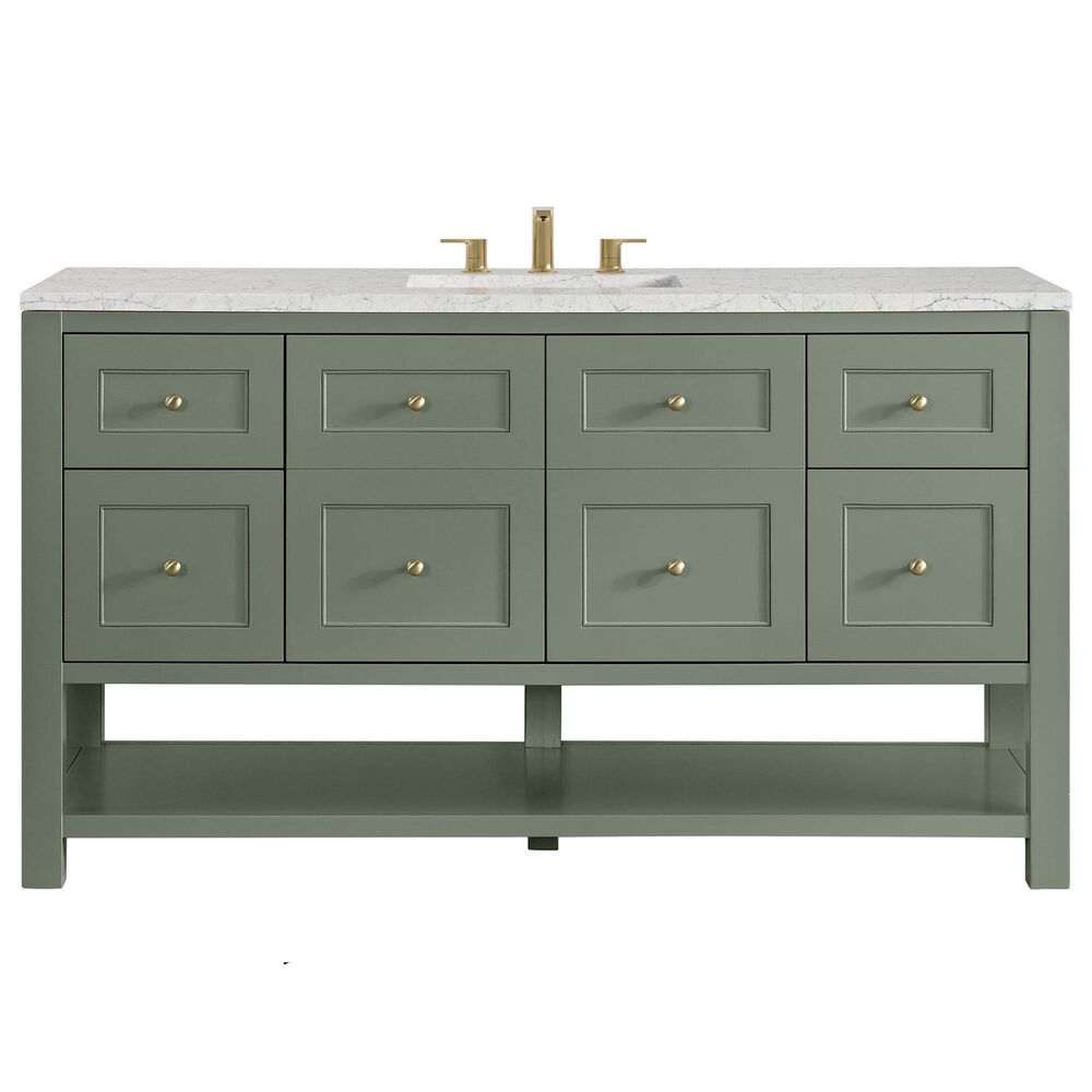 James Martin Vanities Breckenridge 60" Single Bathroom Vanity in Smokey Celadon with 3 cm Eternal Jasmine Pearl Quartz Top, Rectangular Sink and FreePower Wireless Charger, , large