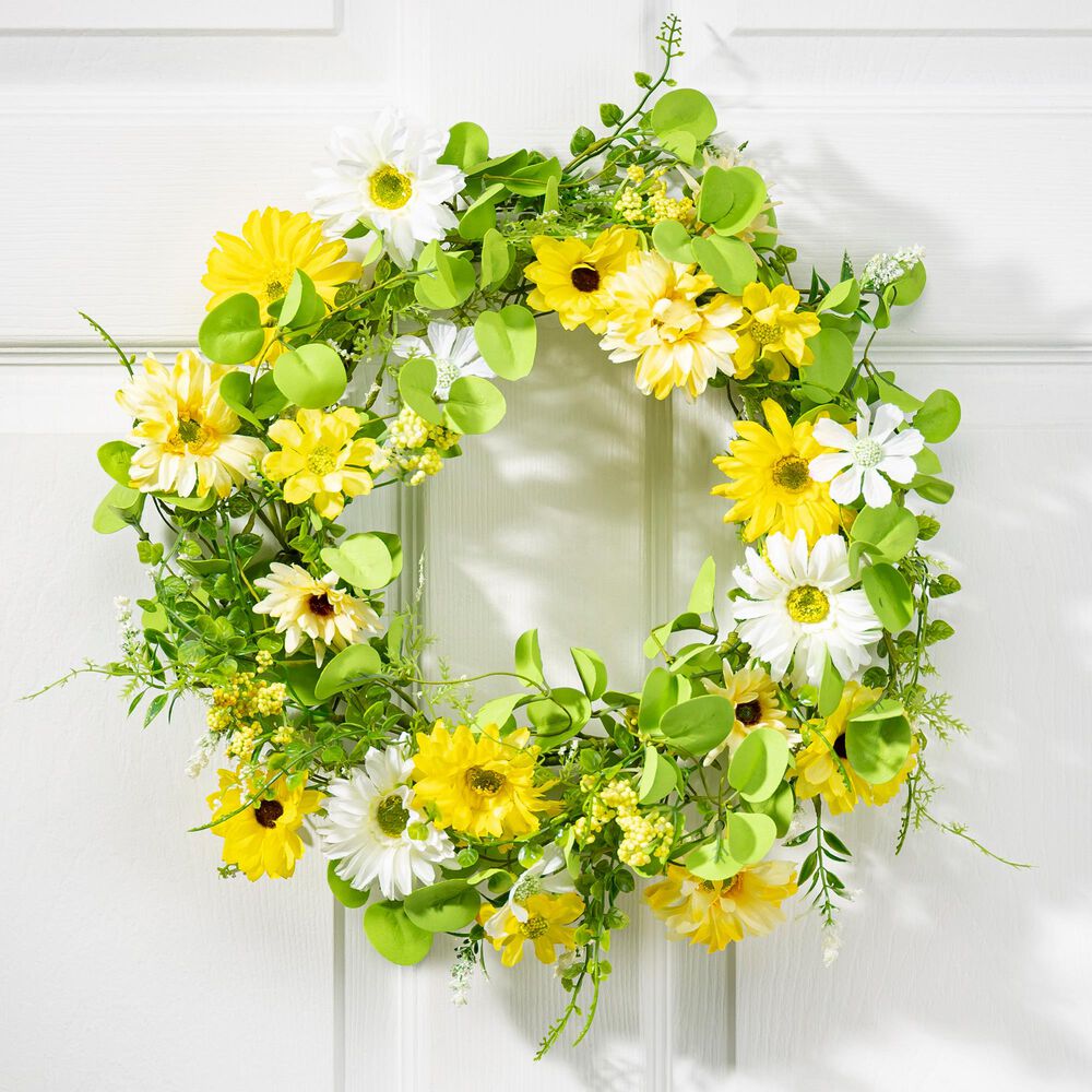 The Gerson Company 20&quot; Floral Wreath in Green, White and Yellow, , large