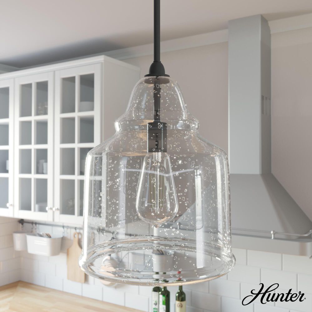 Hunter Dunshire 12&quot; 1-Light Medium Pendant with Seeded Shade in Noble Bronze, , large