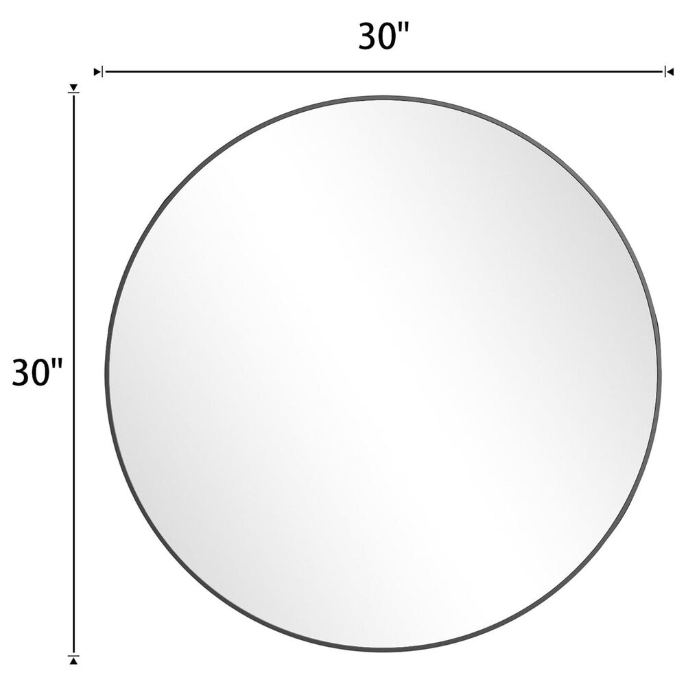 HOMLUX 30" Round Wall Mirror in Black, , large