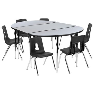Flash Furniture Emmy 9-Piece 76" Activity Table Set with 16" Student Stack Chairs in Grey, Black and Chrome, , large