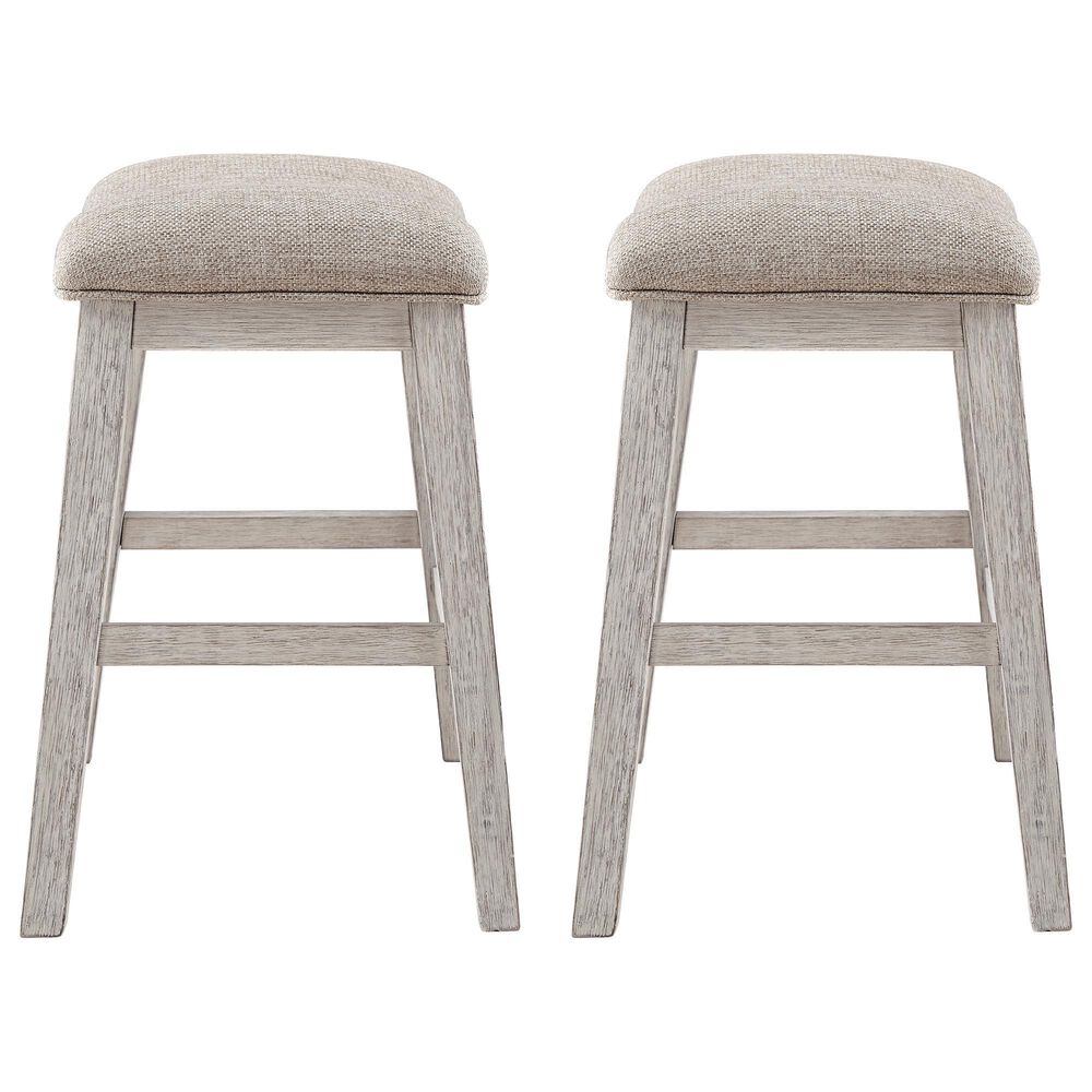 Ashley Skempton Upholstered Counter Stool in Distressed White and Light Brown &#40;Set of 2&#41;, , large