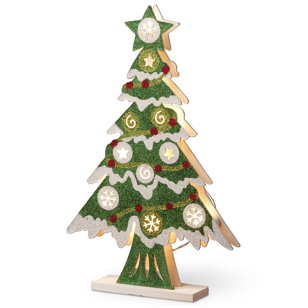 National Tree Pre-Lit 17" Wooden Christmas Tree, , large
