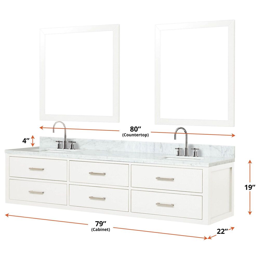 Lexora Home Castor 80&quot; Double Bathroom Vanity in White with 2 cm White Quartz Top and Rectangular Sinks, , large