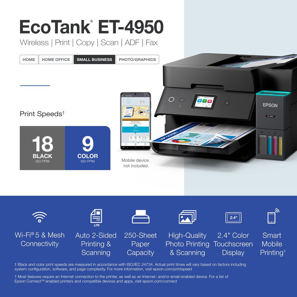 Epson EcoTank ET-4950 Wireless All-in-One Color Supertank Printer  Black, , large