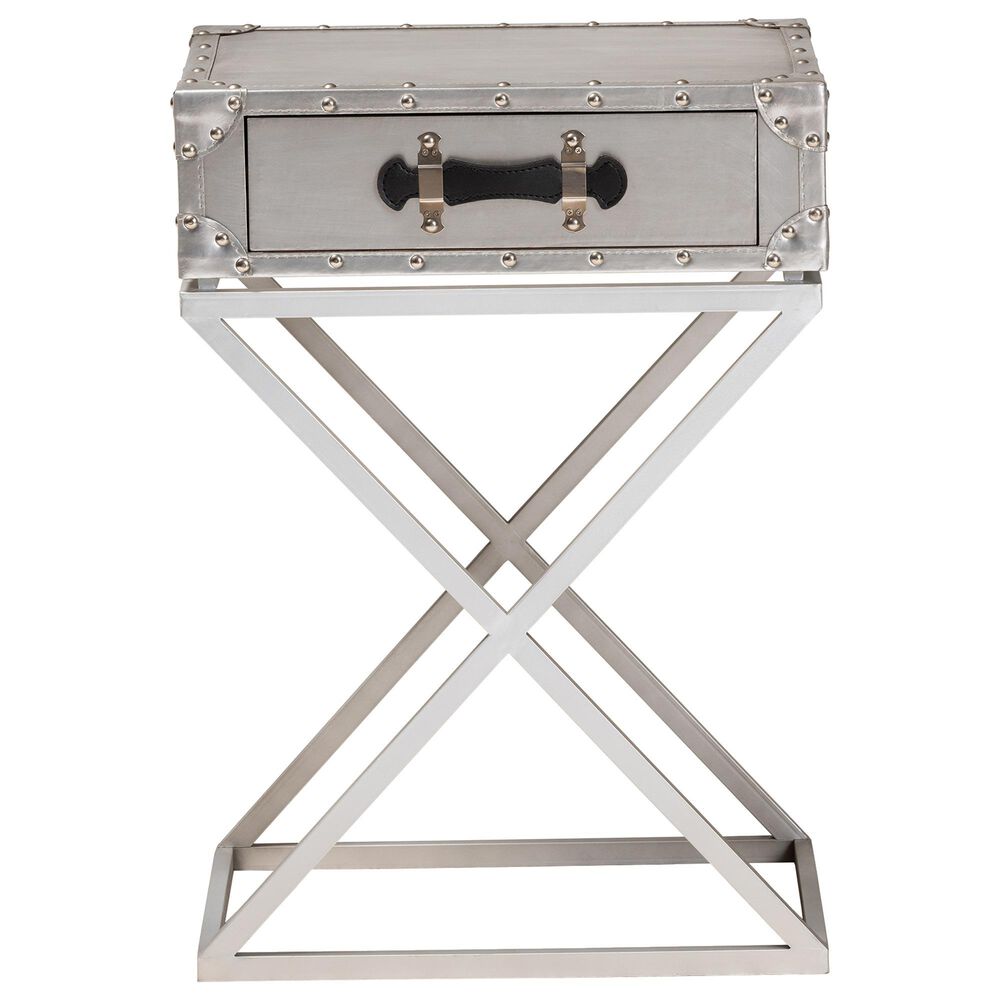 Baxton Studio William 1 Drawer Nightstand in Silver/Silver/Black, , large