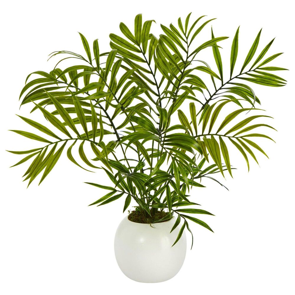 Nearly Natural Inc 14" Mini Areca Palm Artificial Plant in White Planter, , large
