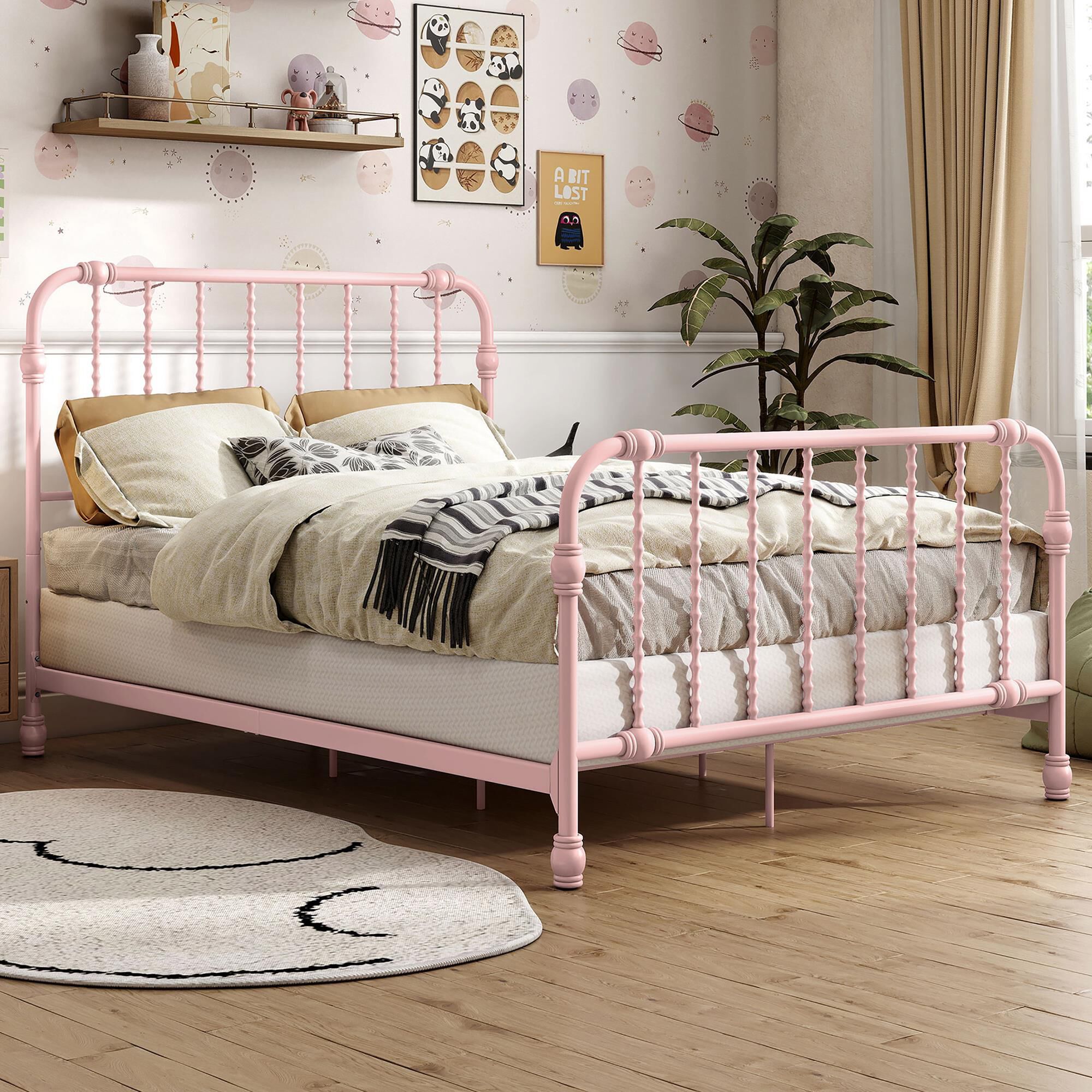Furniture of America Wren Full Spindle Kids Bed in Pink