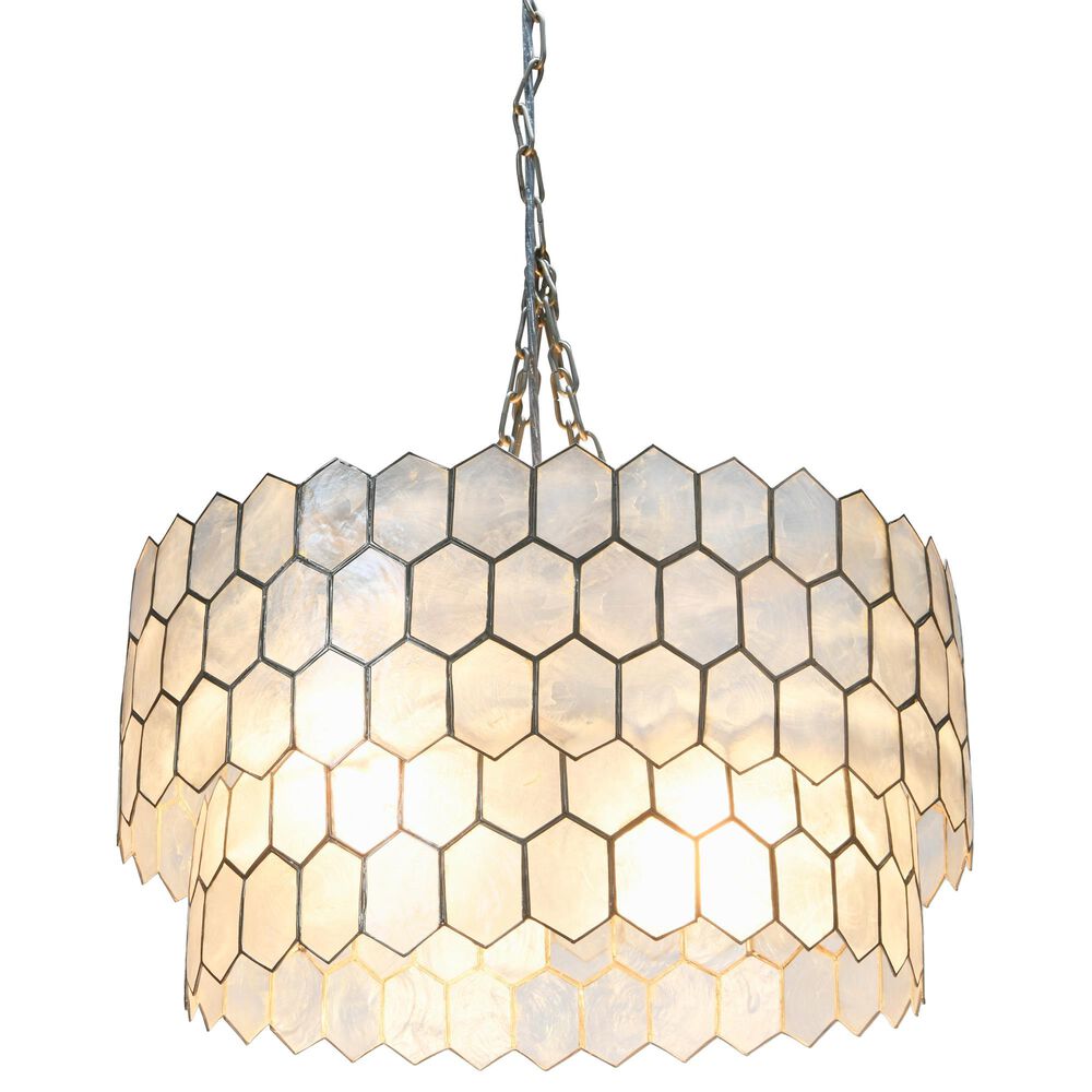 Creative Coop Carlisle 2-Tier Honeycomb Chandelier with Matte Silver Shade, , large