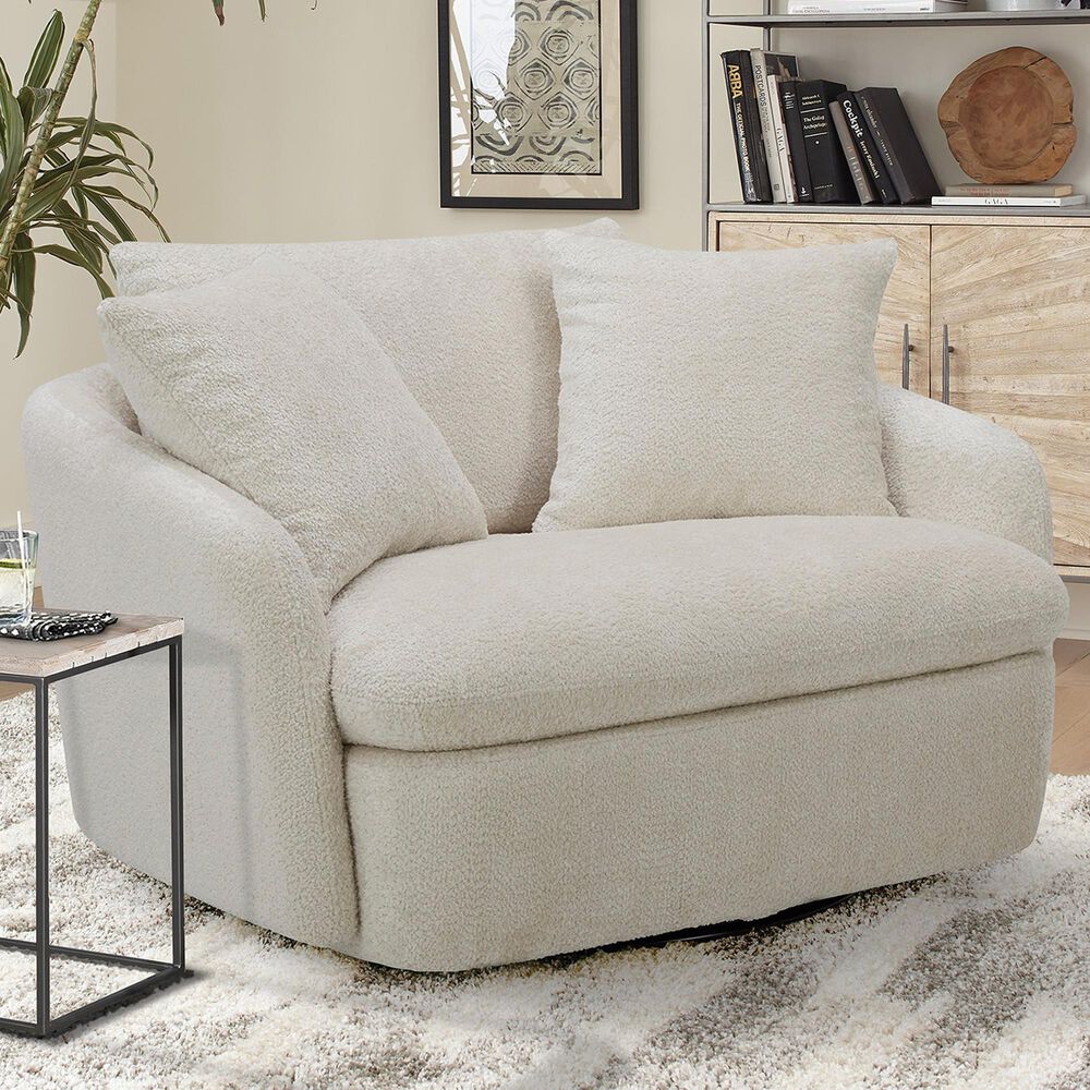 Simeon Collection Boomer Oversized Swivel Accent Chair in Utopia Sand, , large