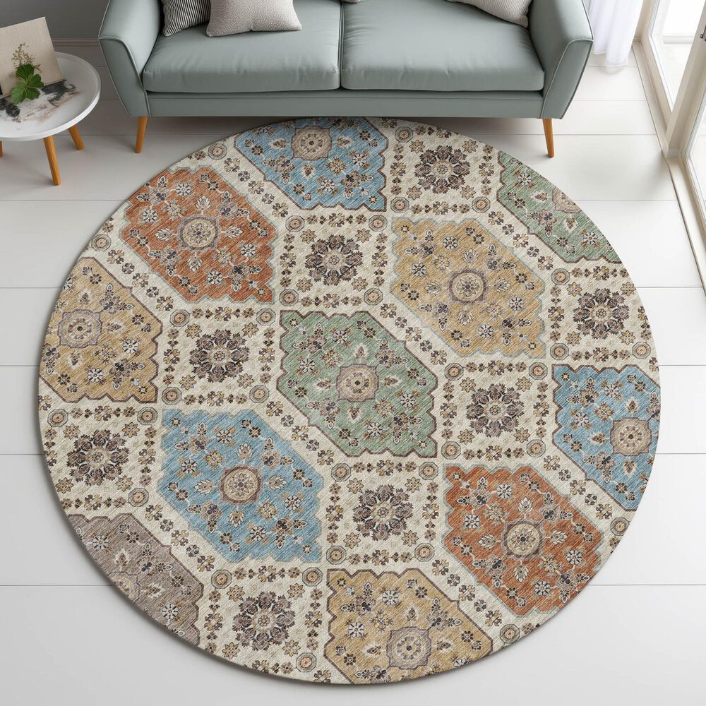 Dalyn Rug Company Silk Road Linen, Mocha, Copper, Gold and Sky 8&#39; Round Area Rug, , large