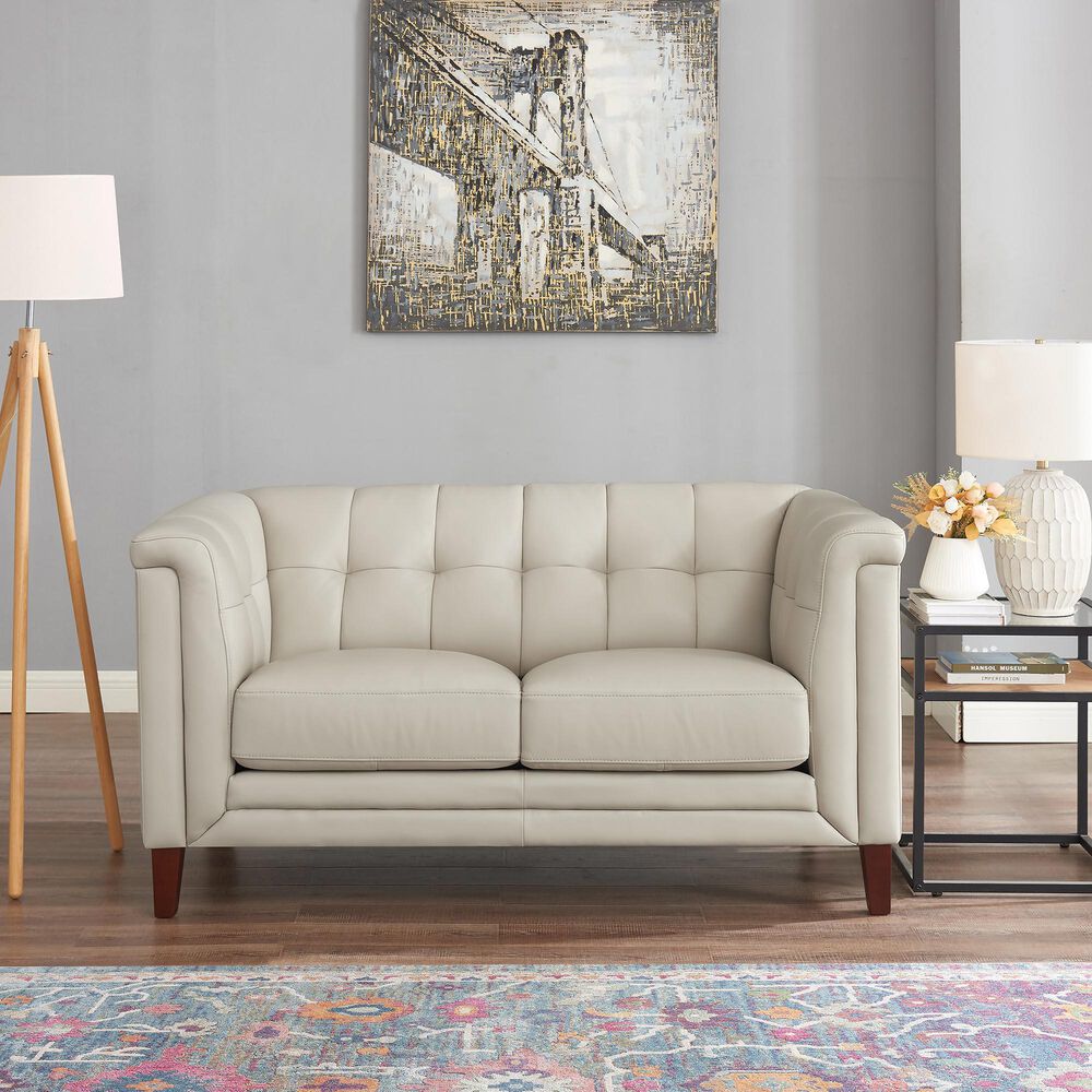 Hydeline Arvo Stationary Leather Loveseat in Vanilla, , large